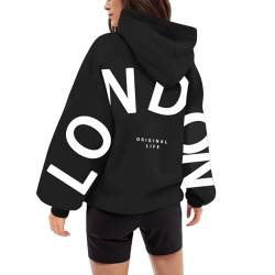 Backprint Hoodie Damen Mit LONDON Aufdruck Oversize Pullover Mit Kapuze Sweatshirt Baumwolle Freizeit Kapuzenpullover Langarm Oberteile Langarmshirt Tops Kapuzenpulli Sport Streetwear Sweatjacke von Generic