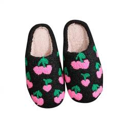 Badeschlappen Kinder 34 Hausschuhe Pantoffel Damen Damen Herren Fuzzy Happy Face Hausschuhe Süße adrette Flauschige Hausschuhe Preppy Hausschuhe für Sandalen FüR Schmale FüßE Hausschuhe (Black, 42) von Generic