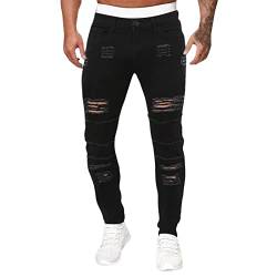 Baggy Jeans Herren Schwarz - Lässige Herren-Jeans in reinem Schwarz im klassischen Stil mit hohem Stretch und engem Loch und kleinem Bein Motorrad-Jeanshose Für Herren von Generic