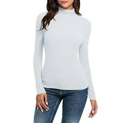 Basic Langarmshirt mit Rollkragen Damen Thermo Unterhemd Langarm Thermoshirt Rollkragenpullover Einfarbig Oberteile Innenfleece (Weiß, L) von Generic