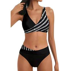 Bikini Damen Set GroßE GrößE Bikini Grosse GröSsen Bikini Damen High Waist Bikini Tanga Damen Set Bikini Bandeau Damen Sport Bikini Bikini Oberteil Damen Push Up (Schwarz, XXL) von Generic