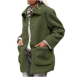 Black Friday Angebote 2024 Teddyjacke Damen Button Down Fleecejacke Einfarbig Winterjacke Reverskragen Jacke Winter Warm Plüschjacke Mode Mantel mit Tasche Bequeme Übergangsjacke von Generic