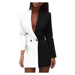 Blazer Damen Oversize - Anzugjacke Zweifarbiges Patchwork-Sakko Formelle Business-Blazerjacke Slim Fit Arbeitsjacke Zweireiher Wintermantel Reverskragen Lässig Übergangsjacke von Generic