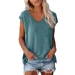 Bluse Damen Elegant ärmellose t-Shirt Crop Tops Shirt Mädchen Weiß Oberteile Frauen Schwarz Kleidung Grau Sommer Shirts Top Damen V-Ausschnitte Tshirt Rundhals Klamotten Teenager Mädchen (1-Blue, S) von Generic