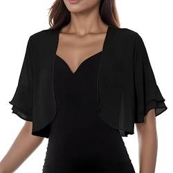 Bolero Damen Festlich, Damen Bolero Chiffon Jacke Transparente Schicke Boleros Festlicher Bolerojacke Kurzarm Sommer Blazer Jäckchen Spitze Bolero für Abendkleider Hochzeit Strickjacke von Generic