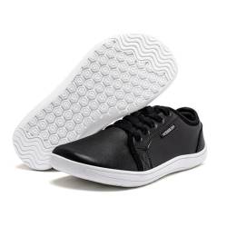 Breite Zehe Barfuß Schuhe für Männer und Frauen Zero Drop Sole Modische Sportschuhe Leichte Walking Komfort Laufschuhe,Black and White Leather,42 EU von Generic