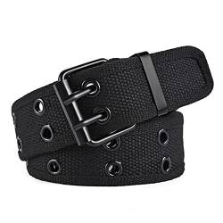 COMSY Nietengürtel Herren Größe 100-170cm Männer Gürtel Stoffgürtel Schwarz Unisex Doppelloch-Öse Gurtband Taillengürtelschnalle gewebter Stretch-Gürtel für jedes Alter,Schwarz von Generic