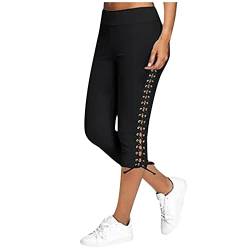 Caprihose Damen Sommer Große Größen Capri-Leggings Sommer Stretch Sporthose 3/4 Trainingshose Mit Seitlicher Kordelzug Radlerhose Sport-Laufhose Outdoor Hosen Freizeithose/Arbeitshose von Generic