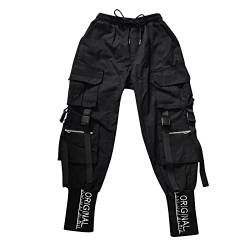 Cargohose Damen Baggy-Gothic Hose Damen-Punk Cargo Hosen Damen Lang Haremshose Lockere Freizeit Einfarbig Punk Pants mit Taschen Streetwear Cargohosen Straight Sporthose Freizeithose für Frauen von Generic