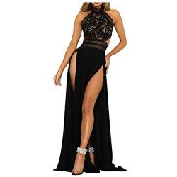 Cocktailkleid Damen Spitzenkleid Abendkleid Damen Lang Partykleider Sexy Rückenfrei Kleid Cocktailkleid mit Blumenmuster Ärmellos Faltenkleid Seitensplit Maxikleider Ballkleid von Generic