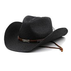 Cowboyhut Unisex Strohhut Westernhut Cowgirlhut Stroh Panamahüte Sommerhut Sonnenhut Piratenhut Strandhut Fischerhut für Damen Herren Erwachsener (DE/NL/SE/PL, Alphanumerisch, Einheitsgröße, Schwarz) von Generic