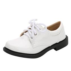 Däumling Jungs Mode Sommer und Lederschuhe Stiefel Dicke Sohlen Studenten Kleid Schuhe Performance Schuhe Schnürschuhe zum Hineinschlüpfen bequem lässig Lederschuhe Herren Winter (White, 33 Big Kids) von Generic