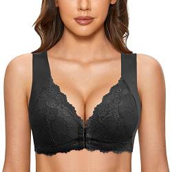 Damen BH Verschluss Vorne Ohne Bügel Spitzen BH Große Größen Minimizer BH Sexy Push Up Bra Komfort Bustier Breiten Trägern Klassischer Soft-BH von Generic