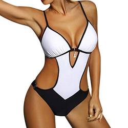 Damen Badeanzug Einteilege Wickel Push Up Bademode Figurformend Bauchweg Bikini Große Größe Cut Out Einteilige Strandmode Swimsuit (White, L) von Generic