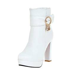 Damen Biker Boots Stiefeletten Gefüttert Damen Sexy Plattform High Hell Girl Schuhe Stiefeletten mit Absätzen für Frauen Dicke Unterteile Damen Gummistiefel Winterstiefel Damen Breite Füße (White, 42) von Generic