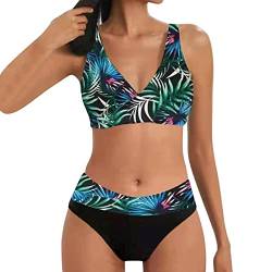 Damen Bikini Set Crossover Low Rise V-Ausschnitt Gestreift Bikinioberteil Push Up Blumenmuster 2tlg Bikini Damen Set Streifendruck Sexy Ruched Bauchweg Damen Große Größen Bikini Set Bademode von Generic