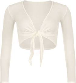 Damen Bolero mit langen Ärmeln und Krawatte, Bolero, geschnitten, Übergröße 36-54 Gr. 38-40, weiß von Generic