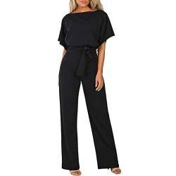 Damen Elegant Jumpsuit O-Ausschnitt Lang Overall Hosenanzug Playsuit Romper (Schwarz, L) von Generic