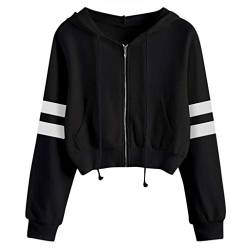 Damen Kurz Sweatjacke Hoodie Mädchen Langarm Kapuzenpullover Cropped Bequeme Sweatjacke Kurz Sports Bauchfrei Mit Kapuze Reißverschluss Casual Sweatshirt Hoodie Oberteil Shirts von Generic