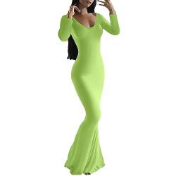 Damen Langarm Maxikleid Figurbetont Sexy Bodycon Partykleid Eng Elegant Freizeitkleid Weiche Lounge Lang Slip Kleid von Generic