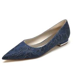 Damen Party Spitze Abendschuhe Hochzeit Braut Ballerinas Schuhe Spitz Brautjungfer Kleid Schuhe,Dark Blue,41 EU von Generic