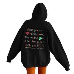 Damen Rückendruck Letter Print Hoodie Sweatshirt Langarm Y2K E-Girl Pullover Oversize Vintage Kapuzenpullover Harajuku Streetwear Dear Person Behind Me Hoodie von Generic