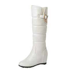 Damen Sneaker Turnschuhe Damen WeißE Stiefel Einfarbig Gürtelschnalle Baumwollstiefel Plüsch Keilabsatz Dicke Sohlen Lange Stiefel Sneaker Gothic Stiefel Damen Stiefel Boots (White, 42) von Generic