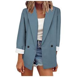 Damen Sommer Elegant Blazer Einfarbig Business Retro Jacke Büro Office Sportlich Schlanke Passform Knöpfen Vintage Jacke Blazer Tailliert Sakkos Damenjacke für Arbeit Büro Sakko von Generic