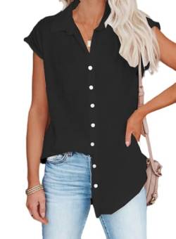 Damen Sommer Kurzarm T-Shirt mit V-Ausschnitt und Blumenmuster, Schwarz, L von Generic