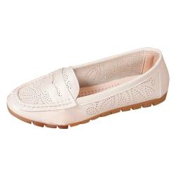 Damen Sommermode Flache Hohle Loafer EIN Slipper Bequeme Freizeitschuhe Schuhe Sommer Damen Keilabsatz (White, 39) von Generic