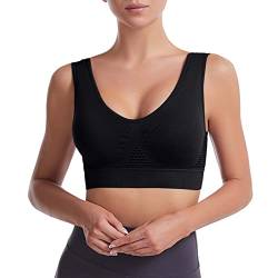 Damen Sport BH Einfarbig Ohne Bügel Bustier Klassische Bequem Stretch Bra Mittle Halt Gepolstert Wohlfühl-BH Mesh Ringerrücken Große Brüste Ohne Bügel Gepolstert für Fitness Lauf Yoga (Black, XXXXXXL) von Generic