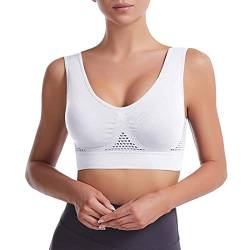 Damen Sport BH Einfarbig Ohne Bügel Bustier Klassische Bequem Stretch Bra Mittle Halt Gepolstert Wohlfühl-BH Mesh Ringerrücken Große Brüste Ohne Bügel Gepolstert für Fitness Lauf Yoga (White, XXXXL) von Generic