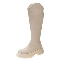 Damen Stiefel Damen Schwarze Stiefel Damen Damen Frühling und Winter Schlanke, Dicke Sohlen High Top Knielange V-Ausschnitt Stiefel Damen Schuhe Cowboy Hemd Damen Schuhe Stiefel (White, 37) von Generic