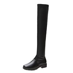 Damen Stiefel Damen Schwarze Stiefel Damen Mode Frauen Damen Ankle Schuhe Plattform Stiefel Weibliche Frauen Lange Flache Stiefel Schuhe Für Winter Damen Schuhe Cowboy Hemd Damen Schuhe (Black, 39) von Generic