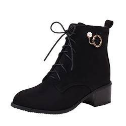 Damen Stiefeletten/Boots - Leder Cowboy Boots Stiefeletten Winterschuhe Gefüttert Chunky Heels Goth Niedriger Absatz Mode Elegant Halbstiefel Robust Fashion Cowboystiefel von Generic