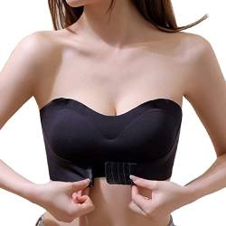 Damen Trägerloser BH Ohne Bügel Bandeau BH mit Vorderer Schnalle Push Up Rutschfester Unsichtbarer BH mit Abnehmbare Träger (Schwarz, M) von Generic