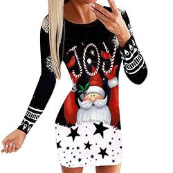 Damen Weihnachtskleid Weihnachten Pullover Kleider Damen Langarm Sexy Rundhals Sweatshirt Weihnachtspullover Kleid Winter Weihnachtsthema Minikleid Slim Fit Party Shirtkleider Blusenkleider Geschenk von Generic