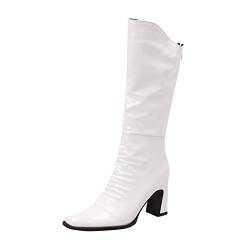 Damen Winterschuhe Winterschuhe Damen Wasserdicht Frauen High Heel Stiefel und Winter Mode Einfach und Einfarbig Außenhandel Große Bequeme Quadratische Damen Winterschuhe Gefüttert (White, 40) von Generic