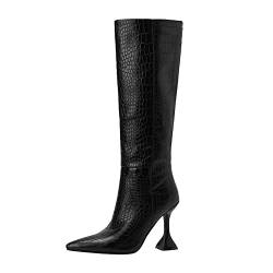 Damenstiefel Winter Stiletto High Heel Schlangenstruktur Druck Mittellange Stiefel Langlauf Stiefel (Black 38) von Generic