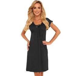 De Lafense Visa Nachtkleid Negligee Nachthemd Nachtwäsche Viskose 870 (Schwarz, 44-XXL) von Generic