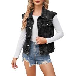 Denim Gilet Damen - V-Ausschnitt Jeans Weste Oversize Vintage Jeansjacke Lässige Ärmellose Jeansweste Für Damen Mit Knopfleiste Beiläufige Denim Weste Lässig Denim Jeansweste von Generic