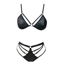 Dessous Set Reizwäsche Offen Leder Push Up BH Und Panty Set Damen Mit Strapse Starker Halt V Ausschnitt Erotik Unterwäsche Und Slip Damen Outfit Flirty Unterwäsche-Sets Für Damen von Generic