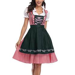 Dirndl Bluse Damen, Dirndl Damen Midi Trachtenkleid Rot Kariert Trachtenmode Trachtenrock Kurzarm Festlich Midikleid Oktoberfest Kostüm Traditionelle Bayerische Karneval Bierfest Kleider von Generic