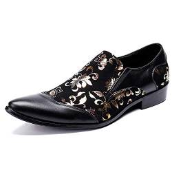 Dress Shoes for Men Loafer Men Pointed Printed Black Slip On Oxford Shoes Slip On for Club Genuine Leather(46 EU) von Generic