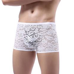 Erotische Unterwäsche Herren Boxershorts Spitze Männer Reizwäsche Durchsichtige Unterhosen Sexy Transparente Gay Unterwäsche Atmungsaktiv Tangaslip Unterhosen Lover Geschenk Weiß XL von Generic