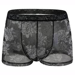 Erotische Unterwäsche Herren Boxershorts Spitze Männer Reizwäsche Durchsichtige Unterhosen Sexy Transparente Gay Unterwäsche Bequeme Weiche Tangaslip Low-Rise Sportunterwäsche Schwarz L von Generic