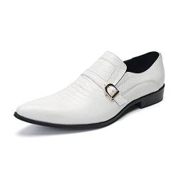 Formale Loafer Kleid Oxford for Männer Flache Block Heel Slip Auf for Business Echtes Leder(Weiß,40 EU) von Generic