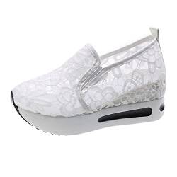 Frauen Hohle Plattform Freizeitschuhe Einfarbig Atmungsaktive Espadrilles mit Keilabsatz Snowboard Schuhe Damen 41 (White, 40) von Generic