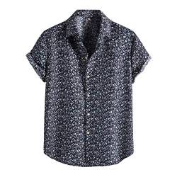 Funky Hawaii Hemd Männer Kurzarm Lässig Button Down Lässig Button Down Sommerhemde Freizeit Hemd Oversize Strand Beach Strandhemd Kurzarm Hawaiihemd Blumenmuster Hawaiihemd Schwarz 4XL von Generic