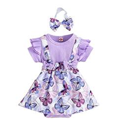 Generic Bodys 80/86 Mädchen Baby Mädchen Kurzarm Blumendrucke Gerippter Strampler Neugeborene Bodysuits Kleid Stirnbänder Set Langarm Body Baby 86 Langarm (Purple, 12-18 Months) von Generic